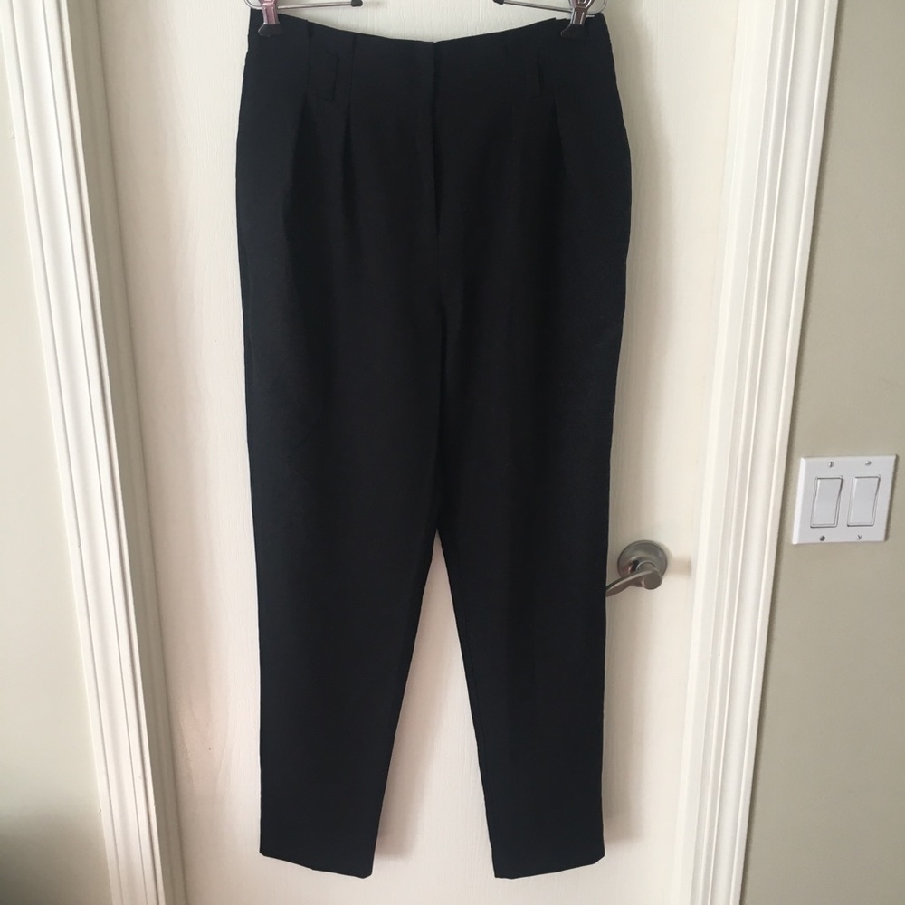 Paper bag waist black cropped pant